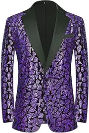 [LiveZou] Men's Slim Fit Shiny Sequins One Button Suit Jacket Blazer Tuxedo for Dinner Prom Party Wedding