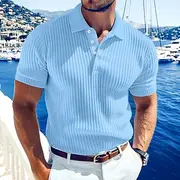 Men's Rib Knit Top Golf Polos Shirts Work Casual Lapel Ribbed Polo Collar Short Sleeve Basic Modern Color Block Buttons Knitted Summer Spring Summer Regular F