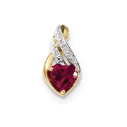 14K Yellow Gold w/ Created Ruby u0026 Real Diamond Polished Heart Pendant