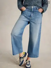 White Stuff Blue Tia Wide Leg Crop Jeans (F35091) | $136