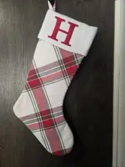 INTER-AMERICAN MONOGRAMMED RED H CHRISTMAS STOCKING GREY RED WHITE Plaid
