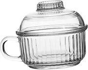 VERDANVERSE Large Glass Breakfast Cup with Lid Heat Resistant Cereal and Instant Noodle Mug Versatile Serving Bowl for Milk Desserts for Entertaining Guests at Weddings and Birthdays Tempered