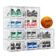 10 Pack Thicken Shoe Organizer Stackable,Upgraded Sturdy Shoe Storage Box wit...
