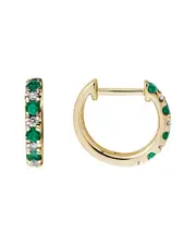 14K Diamond .11 ct. & .30 ct. Emerald Huggie Earrings