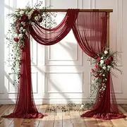 PARTISKY Wedding Arch Draping Fabric, 1 Panel 18FT Burgundy Sheer Backdrop Curtain Chiffon Fabric Drapery Voile Scarf Draping Panels for Wedding Archway Ceremony Curtain Valance Party Decoration