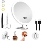 6" 30X Magnified Mirror w LED Light | 360° Adjustable Stand Suction Make-Up