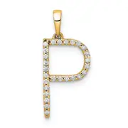 14K Yellow Gold Real Diamond Letter P Initial Pendant