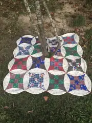 Christmas Tree Skirt 36" Nine Patch Handmade Quilt Block Patchwork