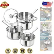7-Piece Stainless Steel Saucepan Set with Lids & Steamer - Induction Compatible