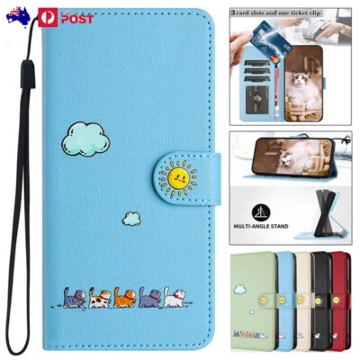 For iPhone 17 16e 15 14 13 12 11 Pro MAX 8 7 Flip Case Cute Leather Wallet Cover