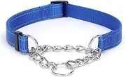 Serijoars Martingale Dog Collar, Trainer Approved Limited Slip Collar with Stainless Steel Chain, Modified Cinch Collar for Gentle & Effective Pet Training (Dark Blue, S)