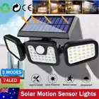 3 Head Solar Motion Sensor Light Outdoor Garden Wall Security Flood Lamp 74LEDs