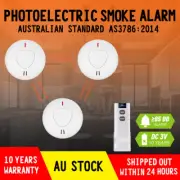 3x Wireless Interconnected Photoelectric Smoke Alarm 10 Year Battery +Remote