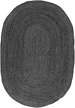 100% Natural Thick Oval Jute Rug for Bedroom, Living Room, Hallway - Phoenix Oval (Grey, 120 x 180 cm)
