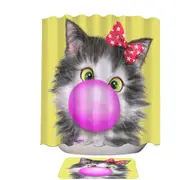 Funny Cat Prints Bubble Gum Girl Kitten Shower Curtain