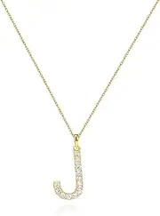 [Tarsus] Initial Cubic Zirconia Necklace Jewelry Gifts for Girlfriend Women Adjustable Chain 18" + 2"