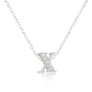 Silvertone Rhodium Plated Brass CZ Lowercase Letter X Initial 16+2" Necklace