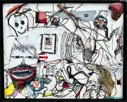 UP TIME Fish Dino Cheetah Bear Guru Skull Collage Painting - Steven Tannenbaum