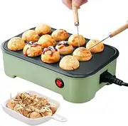12 Holes Takoyaki Maker, Electric Takoyaki Pan with Cover, Automatic Temperature Control, Multi-Function Octopus Ball Maker for Making Breakfast, Fried Egg, Puff, Octopus Ball Green