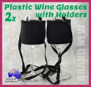 2x Plastic Wine Glass with Neoprene Insulator Holder Lanyard Strap Necklace Gift