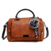 PU Leather Shoulder Bag Ladies Handbag Messenger Bag with Plush Ball