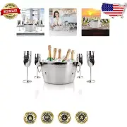 Double-Walled Champagne Ice Bucket Set with 4 Durable Flutes - Gift for Couples