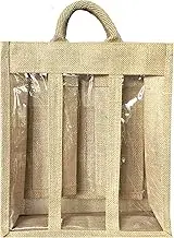 3 Bottle burlap wine carrier bag with windows and separators.