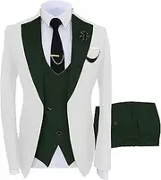 [Zylphorix] Men 3 Piece Suit Slim Fit Tuxedo Patchwork Wedding Jacket Vest Pants Set Shawl Lapel Party Tuxedo Suits