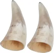 iplusmile Unique Vintage Decor 2pcs Natural Ox Horn Drinking Mugs Handmade Viking Beer Cups Distinct Patterns