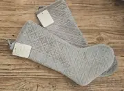 New - PAIR of GREY Christmas Stockings. Cynthia Rowley
