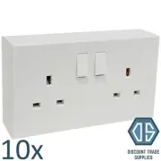10x 2 Gang Double Socket Switched White Wall and 25mm Surface Pattress Back Box