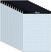 Alitte Graph Paper Pad, Pack of 12, White Letter Size - 2x2 Quad Grid Paper, With Blue Lines - Easy-Tear Perforations, 11x8.5 Cardboard Backing - Graph Notepads for School, Office -50 Sheets per Pad