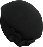 [ANDRESLAD] Beret Wool Hat Lady Flower Beret Double Flower Decor Woolen Cap Stylish Hat Black