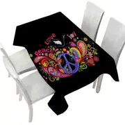Colorful Retro Sign Peace Love and Joy Tablecloth