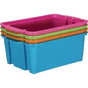 Stacking Bins, 14" x 10" x 5 ¾" - 4 Pack, Neon Stackable Storage Plastic Bins...