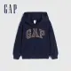 【GAP】男幼童裝 Logo印花連帽外套 碳素軟磨法式圈織系列-海軍藍(857671)