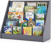 HONEY JOY 5 Tier Kids Bookshelf, Toddler Book Display Storage Shelves, Floor Toy Book Case Magazine Rack w/Anti-Toppling Devices, Bookcase for Kids’ Room, Living Room, Kindergarten, Nursery, Grey