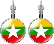 [EUIOSFDC] Myanmar Burma Country Flag Earrings Alloy Earrings for Men Women 2Pcs, One size, Zinc, Amazonite