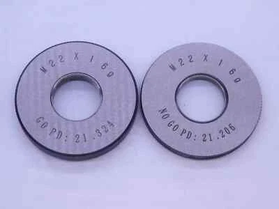 NEW M22 X 1 6g SOLID THREAD RING GAGES 22 1.0 GO NO GO P.D.'S = 21.324 & 21.206