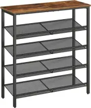 5-Tier Shoe Rack – Adjustable Mesh Shelves for 16-20 Pairs, Freestanding, Rustic