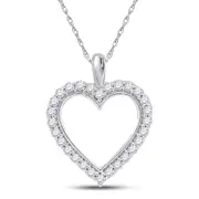 14k White Gold Round Diamond Heart Pendant 1/4 Cttw