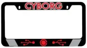 Cyborg RED Black METAL License Plate Frame DC