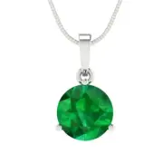 2 Round Cut Emerald Martini Solitaire Everyday Pendant 18" chain 14k White gold