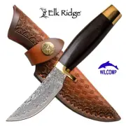 ELK RIDGE ER-050DM Damascus Fixed Blade Knife with Leather Sheath
