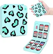 DLseego Game Card Case for Switch Lite/Switch/Switch OLED, Love Heart Design Switch Game Cartridge Memory Card Portable Storage with 12 Game Card Slots and 12 Micro SD Card Slots-Green