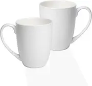 COSTMANCE Plain White Fine Bone China Blank Coffee Mugs Set of 2, 11 Oz Tea Cups with Large Handle, Lightweight Ceramic Coffee Mugs, Aesthetic Coffee Cups
