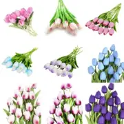 10x Artificial Tulips Flowers 35cm Stem Bouquet Fake Flower Wedding Bridal SET C