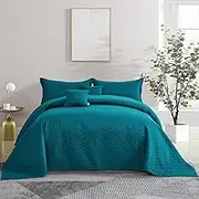 Blythease Oversized King Bedspread 128x120 Extra Wide, Modern & Contemporary Look, Lightweight Bedding Cover, Reversible, 5 Piece, 100% Microfiber, King/Cal King, Blue Coral, H-5537