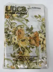 Vintage Utica No Iron Percale 2 Standard Pillow Cases Yellow Orange Floral