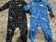 NWT 2- Nike Baby Swoosh Footed Zipper Sleeper, Size 6 Months, Fleece